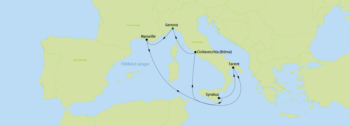 © Eurotours Földközi-tenger nyugati része – hajóút