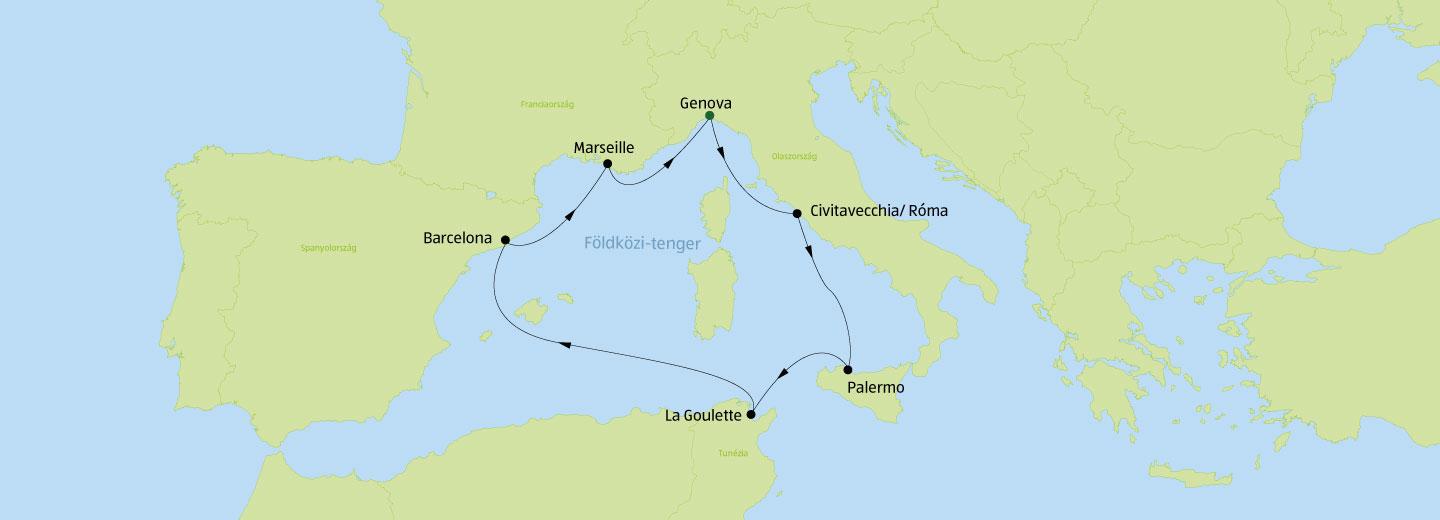 © Eurotours Földközi-tenger nyugati része – hajóút